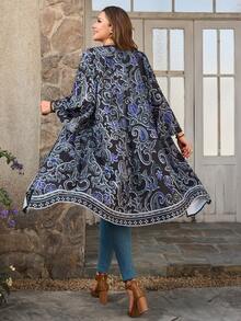 EMERY ROSE Plus Size Paisley Print Casual Vacation Jacket Summer Holiday Outfits Spring Break Outfits Valentine Outfits For Women Carnival Women Look 2026 Beach Outfits For Women Boho Kimono Kimono Cardigan Valentine Outfits For Women Spring Break Outfits Summer Holiday Outfits Carnival Weddings & Events Elegant Dress Women