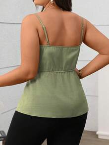 Vionelle Plus Size Women's Elegant French Style Front Button Split Hem Camisole Top, Suitable For Commuting, Afternoon Tea, Party Tops For Women Elegant Mint Green Women Light Green Top Green Summer Top Sage Green Top Green Top Women Green Blazer Women - Mint Green - View 2