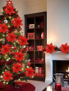 24 Artificial Flower Heads Sparkling Flowers Suitable For Home, Wedding, Party, Flower Garland DIY Holiday Decoration - Small Clover-red+Red 04 - View 6
