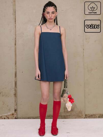 COUREZ Square Neck Baggy Mini Cami Dress Summer Outfits For Women Vacation Y2K Vintage 100%Cotton