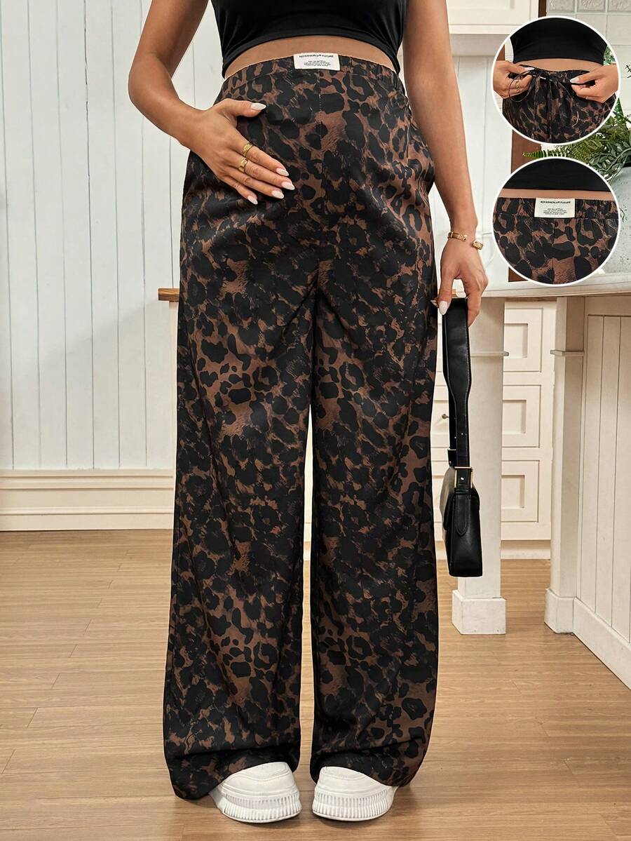 SHEIN Maternity Clothes Maternity Pants Maternity Casual Leopard Print Loose Pants - Brown - View 1