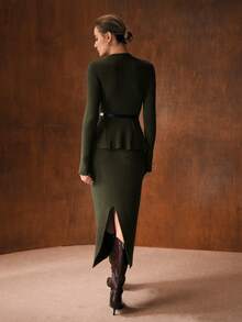 MOTF PREMIUM RIB KNIT PEPLUM HEM SWEATER & SKIRT, AUTUMN/WINTER - Blue - View 4