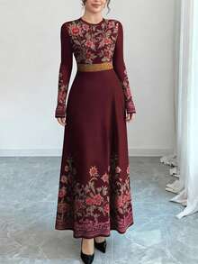 Modelyn 女士春季花卉图案数码印花圆领长袖A字型长连衣裙 - 彩色 - 查看 3