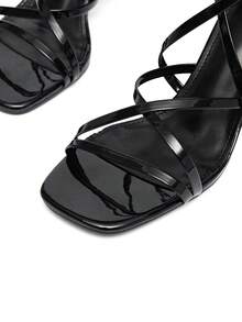 CUCCOO SZL 女士时尚黑色系带粗跟高跟凉鞋，适合通勤、约会、聚会等场合 - 黑色 - 查看 6