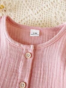 SHEIN Baby Girl Lotus Pink Double-Layer Chiffon Buttoned Front Dress, Suitable For Summer Outings, Photo Shoots, Or Everyday Wear - Dusty Pink - View 7