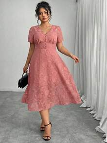 SHEIN Clasi Rochie elegantă de vară din jacquard, mărime plus - Roz praf - Vizualizare 1