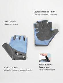 GLOWMODE 舒适弹力网眼健身手套，加厚掌垫，健身房锻炼 - 淺藍色 - 查看 5