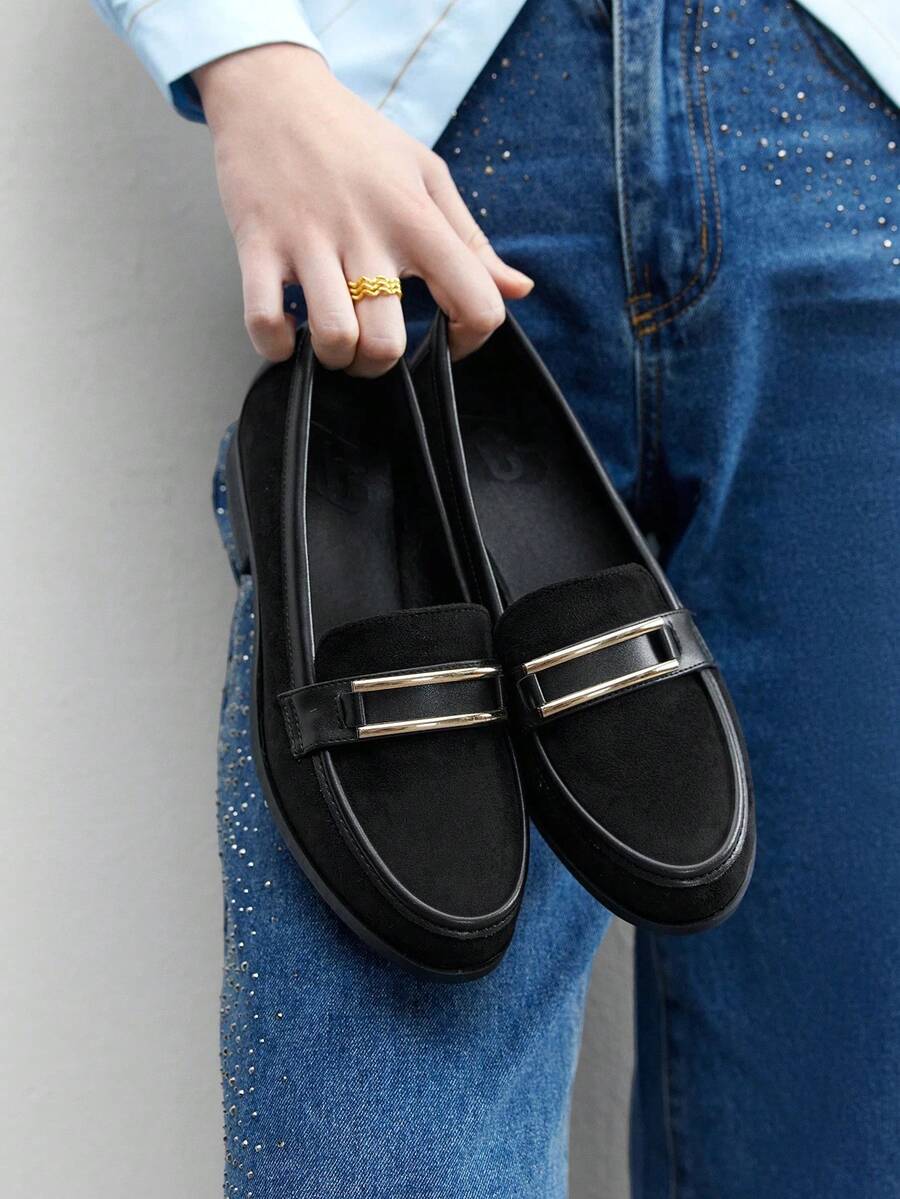 CUCCOO BIZCHIC Handmade Stitched Flat Loafers For Women - Black - View 1