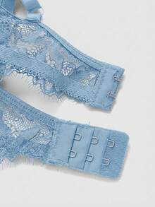 ROMWE Goth Women's Solid Color Spaghetti Strap Lace Patchwork Bow Decor Underwire Lace Bralette Top - Baby Blue - View 3