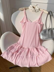 Comfortcana 女士粉色蝴蝶结装饰吊带连衣裙 - 粉色 - 查看 2