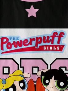 THE POWERPUFF GIRLS X SHEIN Young Girl Summer Casual Colorblock Blossom, Bubbles, Buttercup Pattern Round Neck Short Sleeve T-Shirt - White - View 4