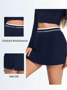 Eassivo Eassivo Women's Navy Blue Athletic Skirt,High Waist Contrast Stripe, Side Slit Tennis Skirt, Stretch Sport Skort, Trending Workout Bottoms, Casual Activewear - Royal Blue - View 4