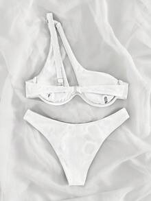 Bonvoyette 2026 Spring/Summer Adjustable Shoulder Strap Underwire Supportive Back Hook Solid Color High Cut Bottom White Women's Bikini 2-Piece Set