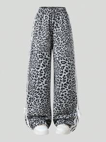 SHEIN Explorewe 青年休闲百搭街头风豹纹白色蝴蝶结3D阔腿宽松裤，适合假日、夏季和旅行 - 彩色 - 查看 6