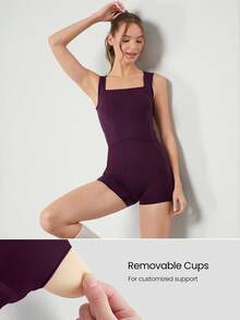 GLOWMODE 2.5 英寸 FeatherFit™-Air 吸汗速干流动收腹镂空后背方领运动健身连体衣连体衣带侧袋防滑握把低冲击瑜伽普拉提工作室日常休闲装