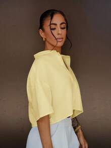 SAYEHFBABY Blusa corta tejida amarilla para mujeres - Amarillo - Ver 5