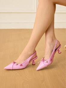 CUCCOO HITCHD 女士时尚优雅派对3D花朵蝴蝶结装饰尖头高跟鞋 - 粉色 - 查看 7