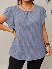 EMERY ROSE Plus Size Women's Early Spring Blue Petal Sleeve Blouse - Purple - View 5