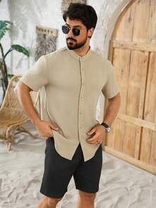 Manfinity RSRT Pantalones cortos casuales de lino recto color albaricoque para hombres Manfinity Nomadique - Negro - Ver 3