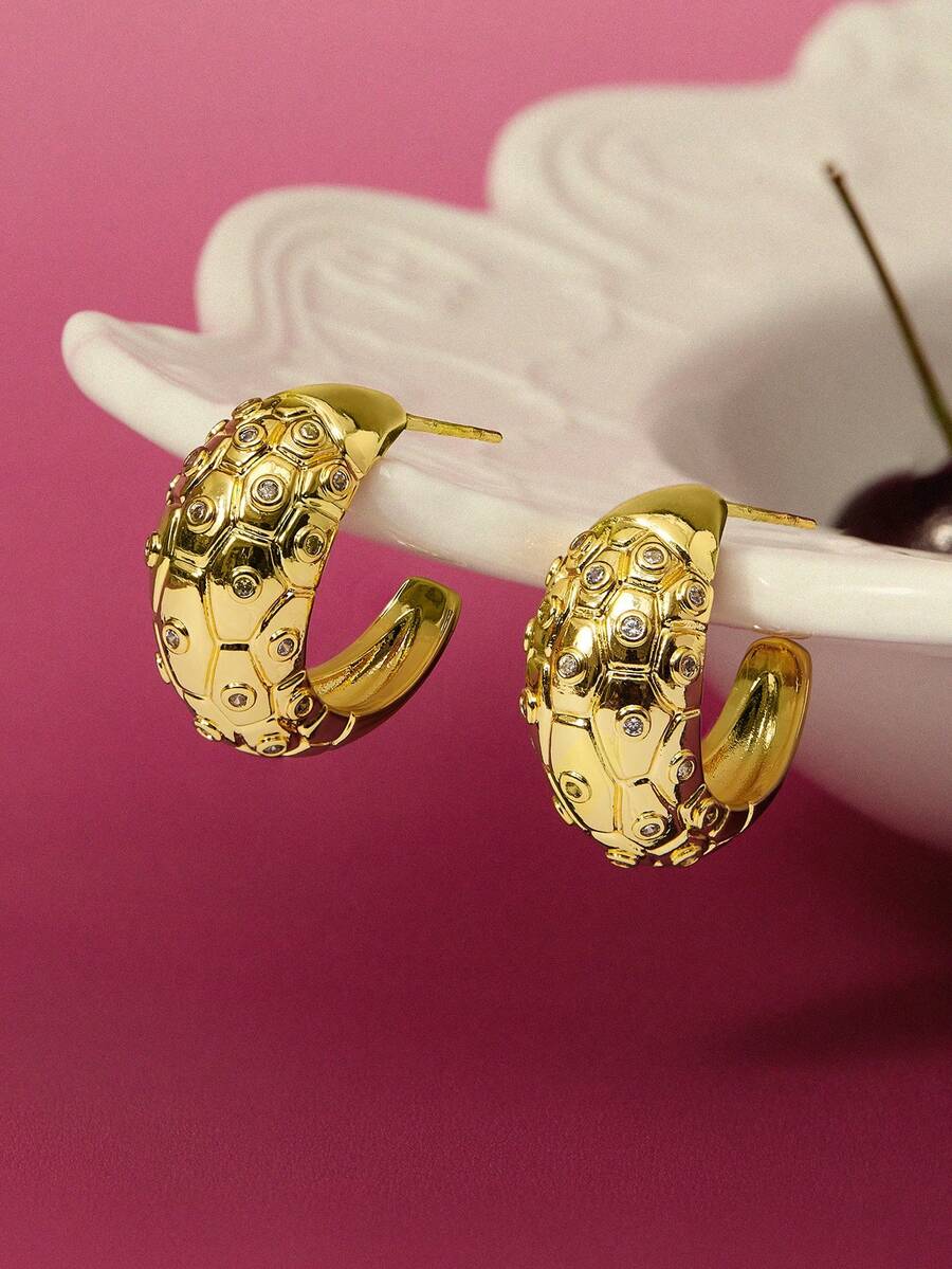 Glisma 18 K vergoldete strukturierte Creolen, Vintage, elegant, für Mutter/Frauen/Mädchen, Premium, Valentinstag, Geschenk