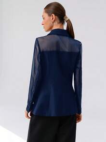 Aveloria Modichic 女士多功能高品质欧根纱拼接西装外套，轻盈透气，双排扣设计 - 藏蓝色 - 查看 6