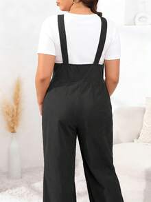 Juhart Bộ áo liền quần cỡ lớn, màu trơn, kiểu dáng tối giản, thích hợp mặc hàng ngày. - màu đen - Xem 2