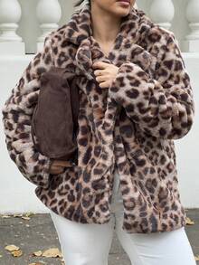 NegzBox Women's Vintage "Mob Wife" Style Leopard Print Faux Fur Coat, Autumn/Winter - Coffee Brown - View 3