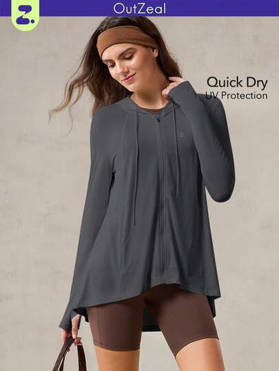 OutZeal Women UV Protection Quick-Drying Cool Touch Thumbhole Hooded Loose-Fit Sun-Proof Jacket Camping Hiking