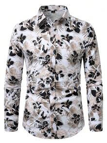 Manfinity Homme Men's Tropical Print Long Sleeve Casual Vacation Shirt - Multicolor - View 3