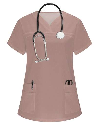 TaskEZ Pijama médico con cuello en V, manga corta y bolsillo, uniforme de unicolor