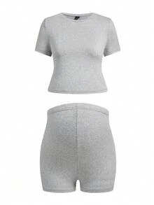 Modmama Setelan Kasual Ibu Hamil 3 Potong - Kaos Lengan Pendek Kerah Bulat dan Celana Pendek - MultiWarna - View 9