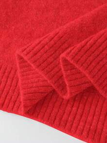 Franclia 女士优雅时尚简约百搭通勤修身圆领花束图案3D花朵毛衣背心，秋冬款 - 紅色 - 查看 7