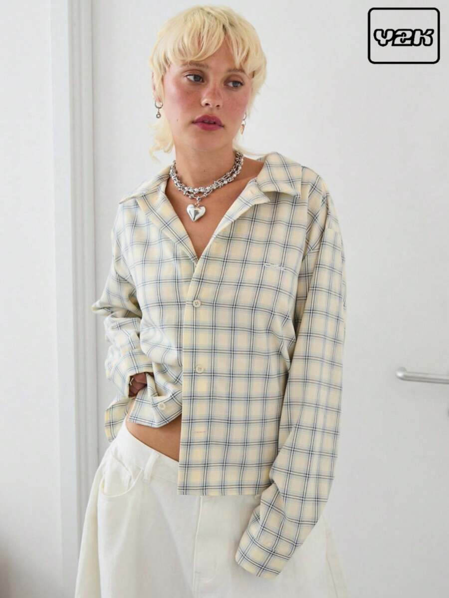 COUREZ 格子衬衫 / Y2K 街头风夏季女装上衣复古 - 米色 - 查看 1