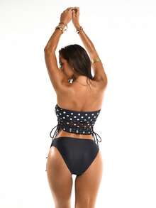 Oceva Women's White With Black Polka Dots Swimwear Two Pieces Sets,High Waist Bikini,Summer 90s Camisole Tank Top For Holiday,Beach Party,Boho Vacation Tops - Black and White - View 4