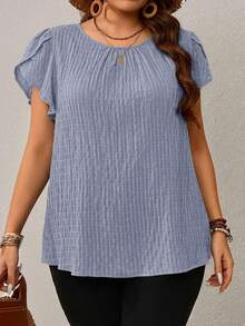 EMERY ROSE Plus Size Women's Early Spring Blue Petal Sleeve Blouse - Purple - View 6