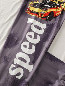 2pcs/Set Boys' Comfortable Grey Long Pants And Long Sleeve Pajamas Boys Lounge Set Car Graphic Print - Grey - View 3