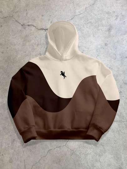 StoneGrade Snygg färgblocksmönstrad vågmönstrad hoodie med avslappnad passform, lös passform, dubbelt lager, oumbärlig för dejter och sammankomster, lämplig som present till pojkvän