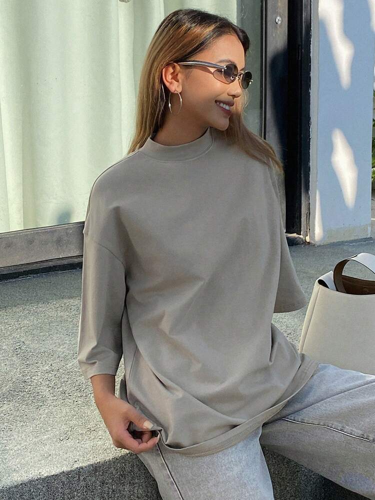 Women's Loose Casual Business Office Wear Solid Color Minimalist Short Sleeve T-Shirt, Spring/Summer