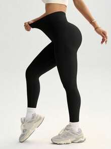 Easithlete 4pcs/Set Seamless High Elasticity Sports Leggings - Black - View 2