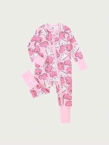 Newborn Baby Girls' Animal Cookie Digital Print Long Sleeve Double Zipper Front Footed Sleeper Romper