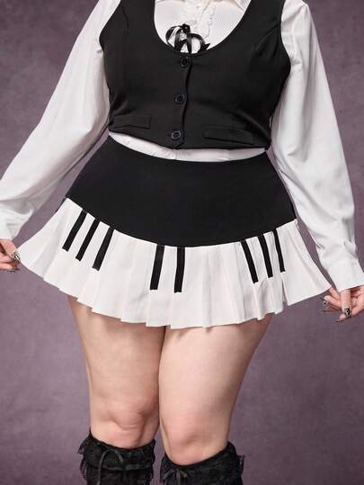 Grunge Punk Plus Size Women Y2K Millennium Ultra Low Waist Super Short Vintage Pleated Piano Keyboard Mini Skirt