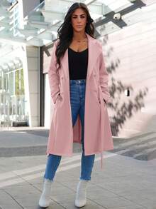 SAYEHFBABY 女士优雅纯色仿麂皮中长款常规夹克 - 粉色 - 查看 1