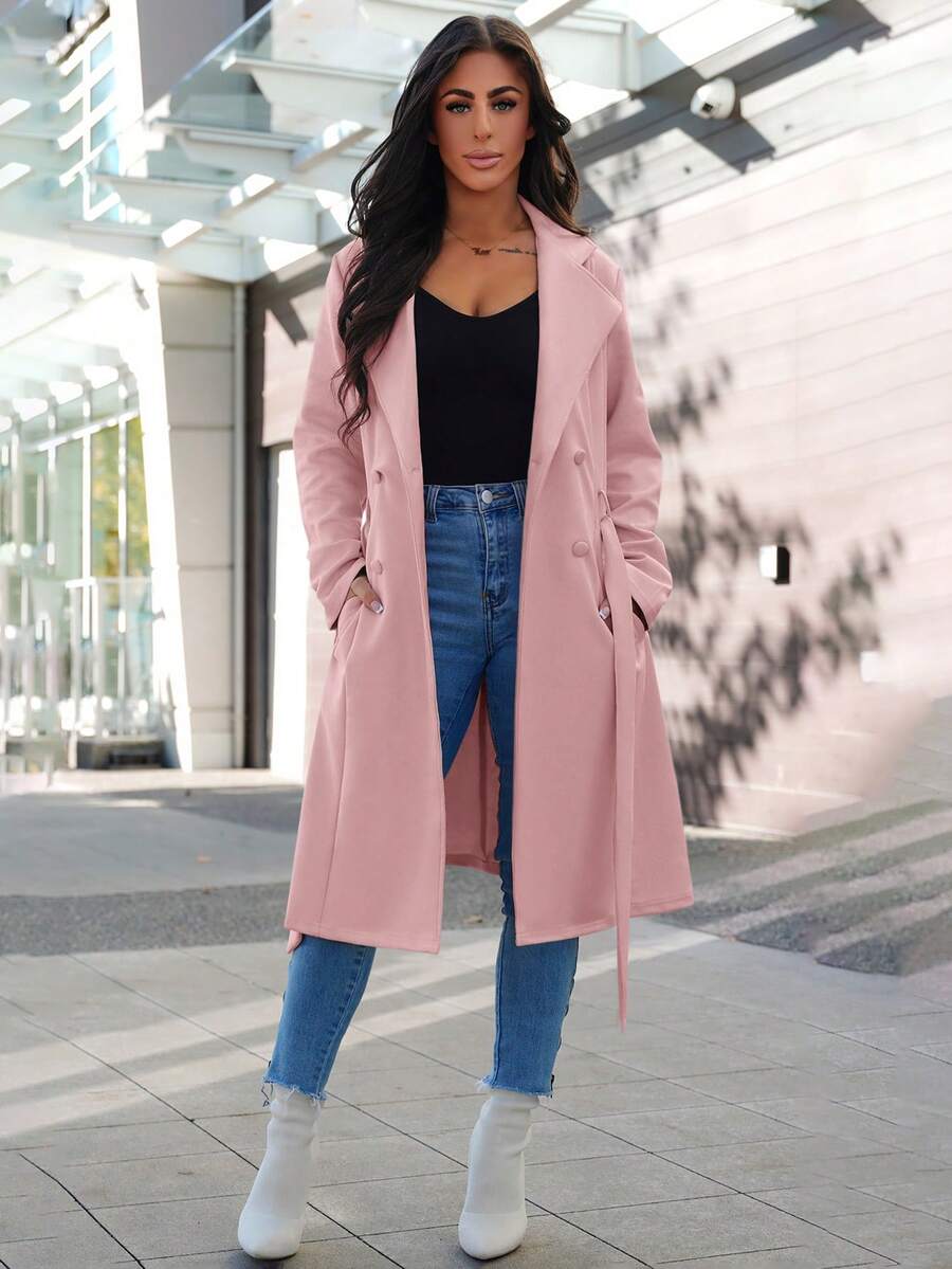 SAYEHFBABY 女士优雅纯色仿麂皮中长款常规夹克 - 粉色 - 查看 1