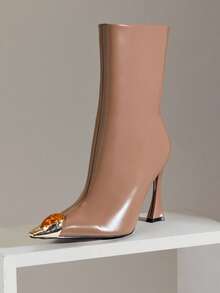 SHUZIA Giày cao gót nữ đính đá quý, kiểu dáng thanh lịch, tối giản, gợi cảm. - Màu be - Xem 6