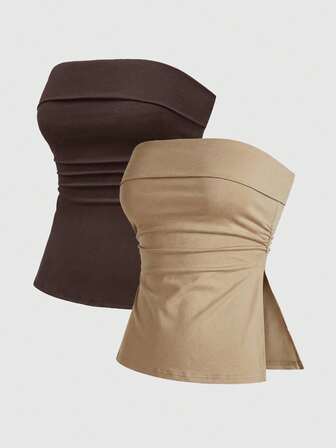 Grunge Punk Sexy Multi-Piece Black & White Solid Color Split Hem Women Tops