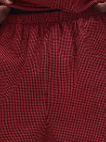 SUMWON Long Sleeve Button Down Pajama Set With Matching Elastic Waist Pants In Burgundy Micro Check Pattern Comfort Loungewear For Men - Red - View 7