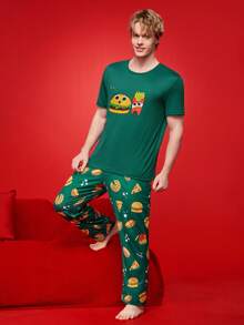 Happy Jammies Men's Burger & Fries Print Crew Neck Short Sleeve Top And Pants Casual Loungewear Set - Multicolor - View 4