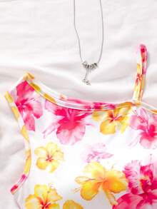 Tween Girl Elegant Casual Vacation Dress, One Shoulder Fitted Butterfly Print Red Knit Dress, Suitable For Spring/Summer Outings And Vacations - White - View 7