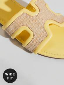SHUZIA Women's Wide-Fit Fashion Comfortable Cut-Out Raffia Flat Sandals Valentine's Day Wide Fit - Yellow - View 5