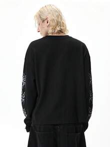 ROMWE MEN Street Life Men's Printed Crew Neck Casual Long Sleeve T-Shirt - Black - View 3